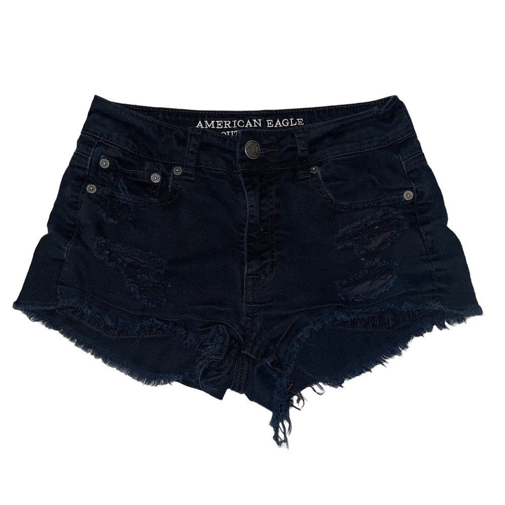 American Eagle Outfitters Denim Stretch Shorts Women’s Black Size 2 Distressed
